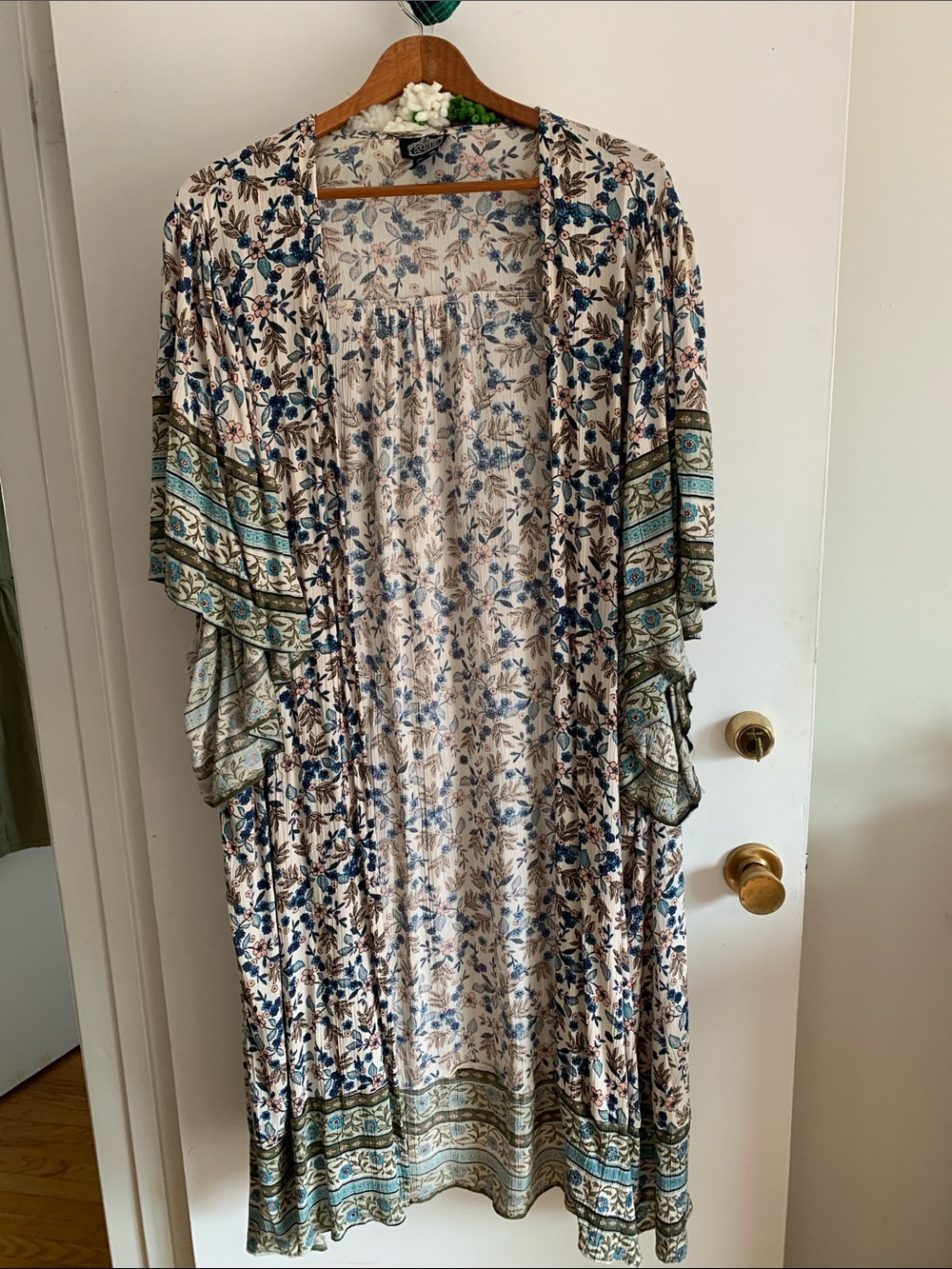 Angie Floral Boho Kimono Robe in Cream and Teal
